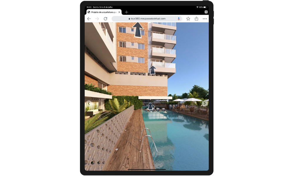 Tour Virtual 360 visualizado em um tablet