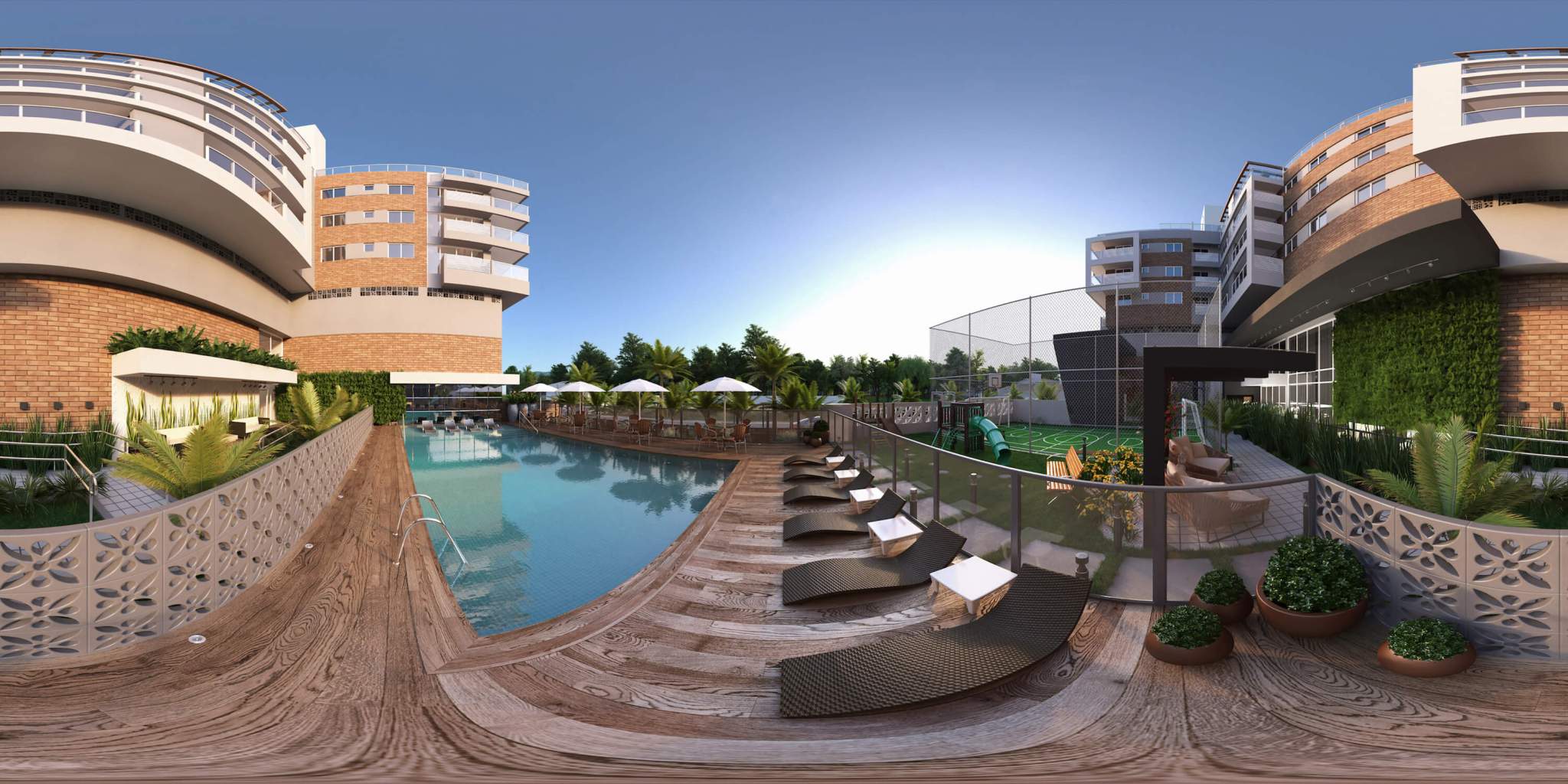 Exemplo de uma imagem 360° no formato equirretangular - Renderização 3D