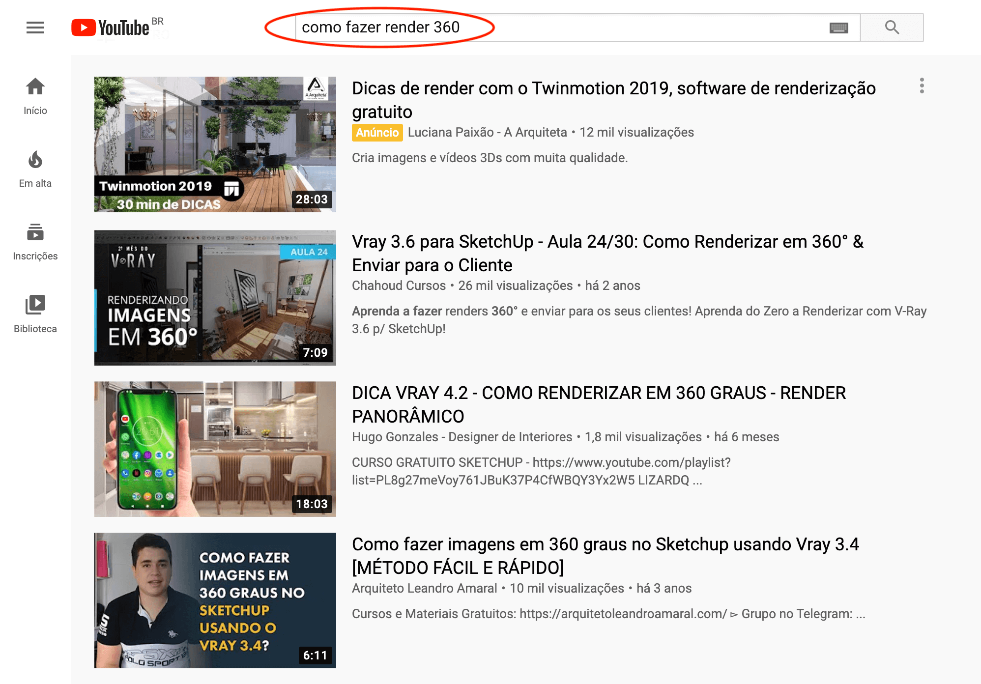 Pesquisa no Youtube: Como fazer render 360